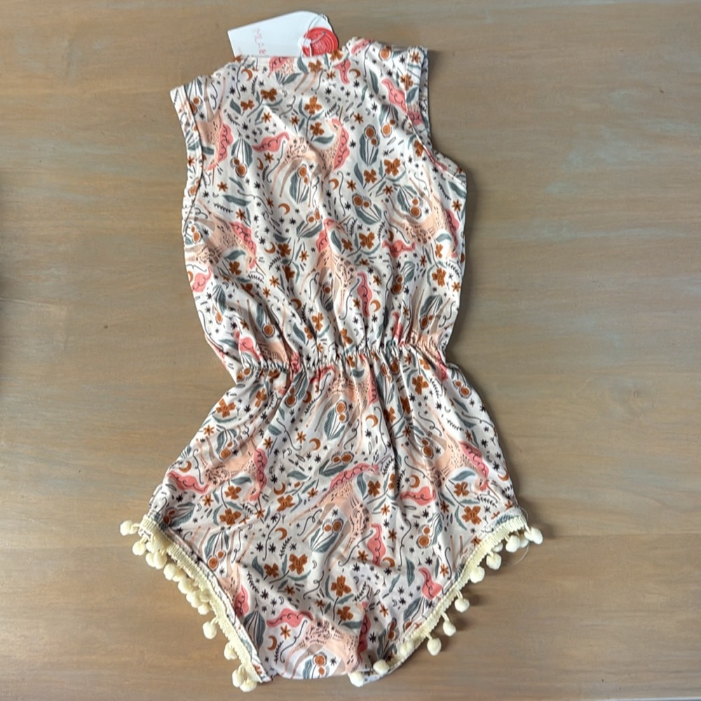 Charming Paisley Kids Romper with Pom-Pom Trim - Picture 2 of 4